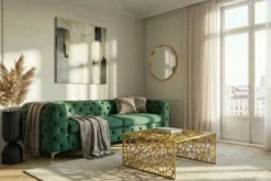 Handgearbeiteter Couchtisch ABSTRACT 60cm Alu gold im Gap Design
