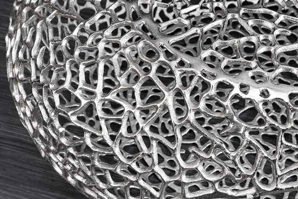 Handgearbeiteter Couchtisch ORGANIC 120cm silber Metall Blatt-Design mit Stauraum
