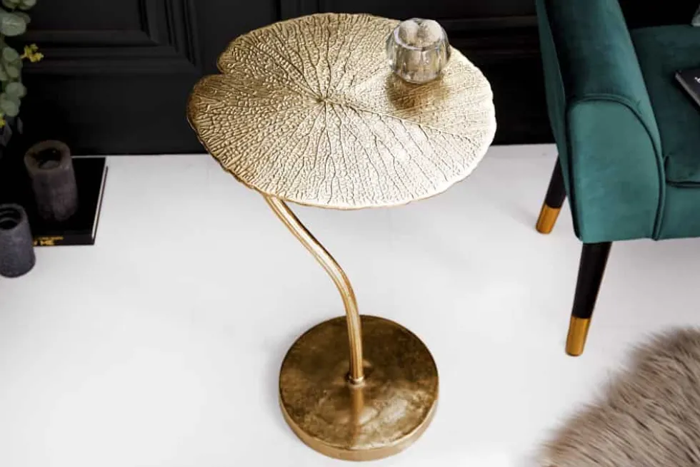 Handgearbeiteter Design Beistelltisch ABSTRACT LEAF 40cm gold