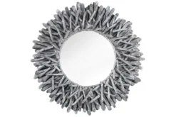 Handgearbeiteter Teakholz Spiegel RIVERSIDE 80cm grau Treibholz