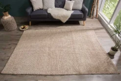 Handgearbeiteter Teppich WOOL 240x160cm beige aus Wolle