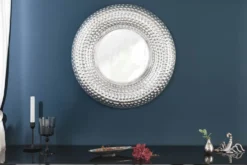 Handgearbeiteter Wandspiegel ORIENT 60cm silber im Hammerschlag Design aus Metall