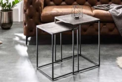 Handgearbeitetes Beistelltisch 2er Set ELEMENTS 40cm silber schwarz Couchtisch