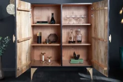 Handgearbeitetes Highboard GOLDEN SUNSET 120cm mit 3D Schnitzereien schwarz gold Mangoholz