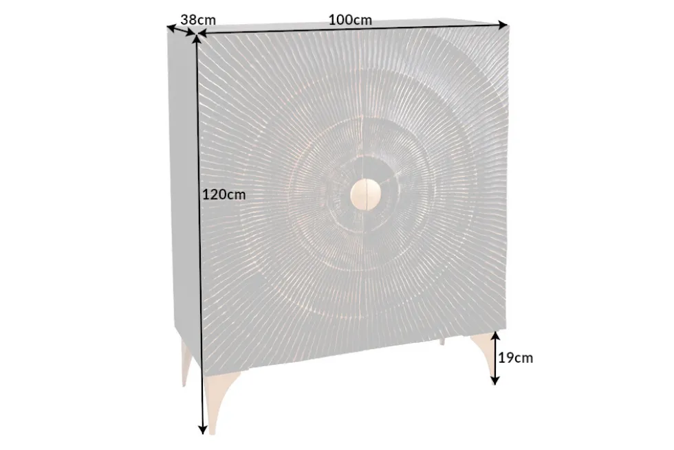 Handgearbeitetes Highboard GOLDEN SUNSET 120cm mit 3D Schnitzereien schwarz gold Mangoholz