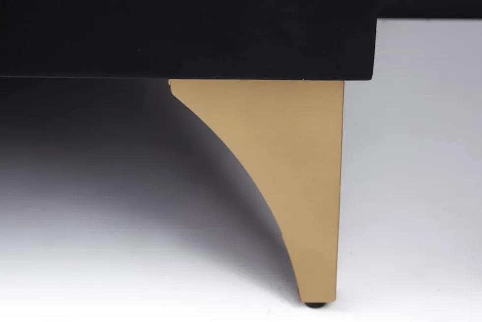 Handgearbeitetes Sideboard GOLDEN SUNSET 180cm schwarz mit 3D Schnitzereien gold Mangoholz Metallbeine