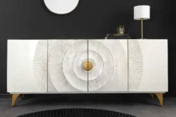 Handgearbeitetes Sideboard GOLDEN SUNSET 180cm weiß gold Mangoholz Metallbeine
