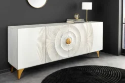 Handgearbeitetes Sideboard GOLDEN SUNSET 180cm weiß gold Mangoholz Metallbeine