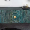 Handgearbeitetes Sideboard GOLDEN SUNSET 180cm türkis gold Mangoholz Metallbeine
