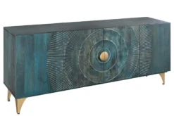 Handgearbeitetes Sideboard GOLDEN SUNSET 180cm türkis gold Mangoholz Metallbeine