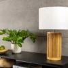 Handgearbeitete Tischlampe GATSBY 50cm natur weiß Weiden- und Kiefernholz