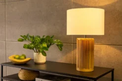 Handgearbeitete Tischlampe GATSBY 50cm natur weiß Weiden- und Kiefernholz