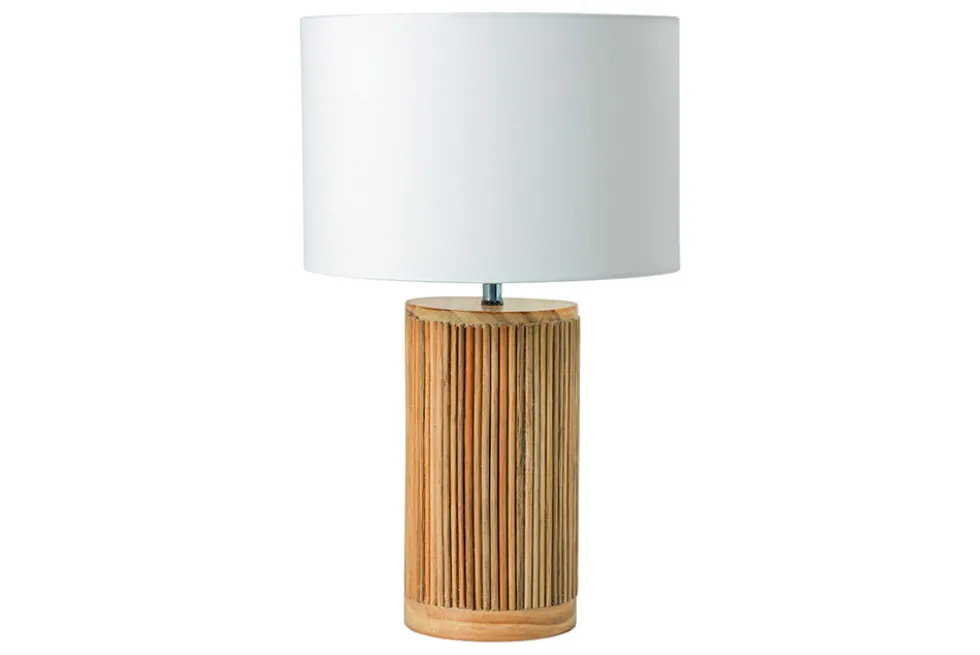 Handgearbeitete Tischlampe GATSBY 50cm natur weiß Weiden- und Kiefernholz