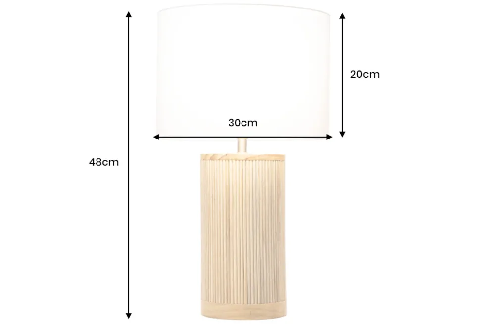 Handgearbeitete Tischlampe GATSBY 50cm natur weiß Weiden- und Kiefernholz
