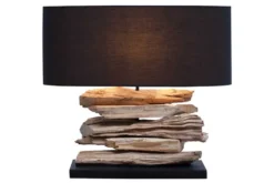 Handgearbeitete Treibholz Lampe RIVERINE 55cm schwarz Leinenschirm Tischleuchte