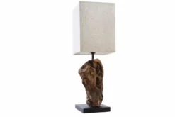 Handgearbeitete Treibholz Tischlampe HYPNOTIC 45cm beige mit Leinenschirm