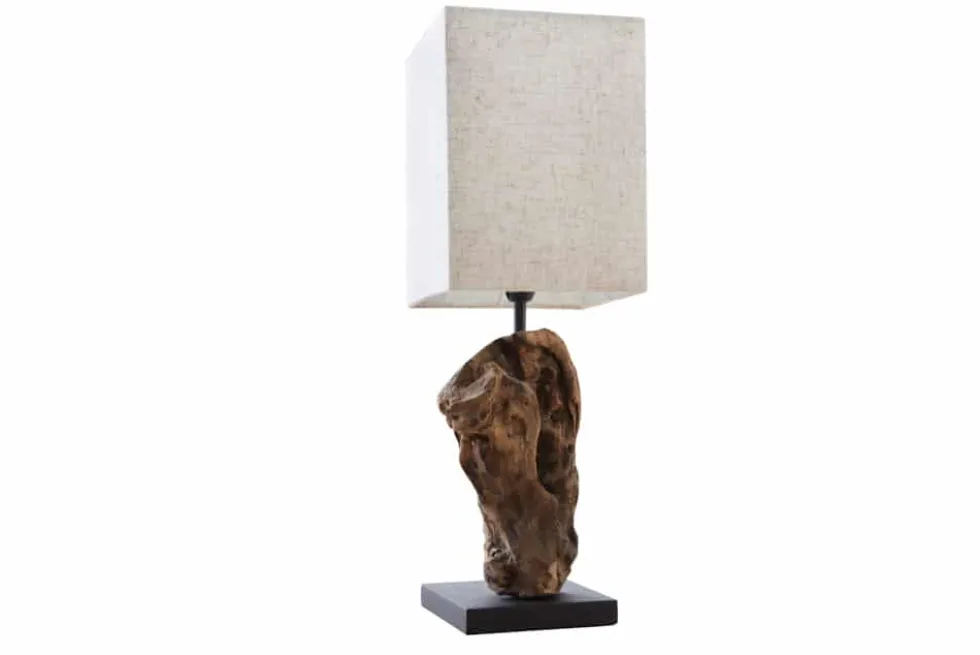 Handgearbeitete Treibholz Tischlampe HYPNOTIC 45cm beige mit Leinenschirm