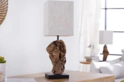 Handgearbeitete Treibholz Tischlampe HYPNOTIC 45cm beige mit Leinenschirm