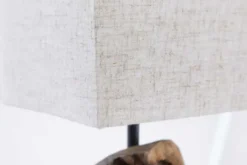 Handgearbeitete Treibholz Tischlampe HYPNOTIC 45cm beige mit Leinenschirm