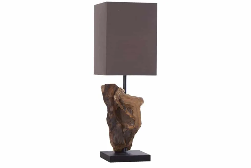 Handgearbeitete Treibholz Tischlampe HYPNOTIC 45cm braun mit Leinenschirm
