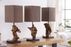 Handgearbeitete Treibholz Tischlampe HYPNOTIC 45cm braun mit Leinenschirm