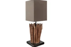 Handgearbeitete Treibholz Tischleuchte EUPHORIA 45cm braun mit Leinenschirm