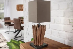 Handgearbeitete Treibholz Tischleuchte EUPHORIA 45cm braun mit Leinenschirm