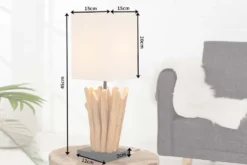 Handgearbeitete Treibholz Tischleuchte EUPHORIA 45cm beige mit Leinenschirm