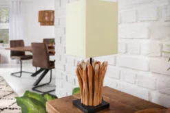 Handgearbeitete Treibholz Tischleuchte EUPHORIA 45cm beige mit Leinenschirm
