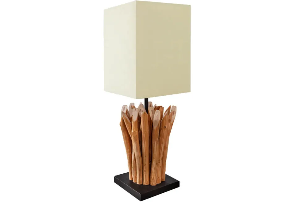 Handgearbeitete Treibholz Tischleuchte EUPHORIA 45cm beige mit Leinenschirm