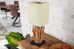 Handgearbeitete Treibholz Tischleuchte EUPHORIA 45cm beige mit Leinenschirm