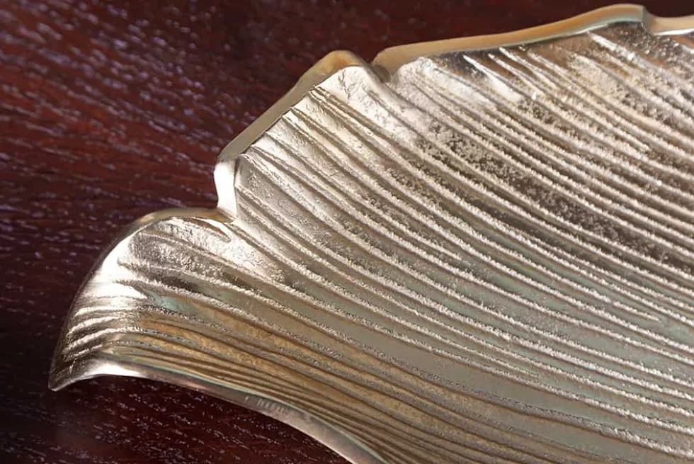 Handgefertigte Deko Schale ABSTRACT LEAF 65cm gold Aluminium