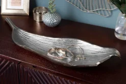 Handgefertigte Deko Schale ABSTRACT LEAF 65cm silber Aluminium