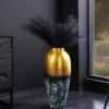 Handgefertigte Deko Vase ORIENT M 50cm gold Metall mit Patina Hammerschlag Design