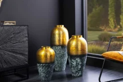 Handgefertigte Deko Vase ORIENT M 50cm gold Metall mit Patina Hammerschlag Design