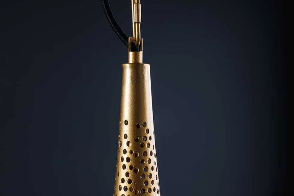Handgefertigte Hängelampe ORIENT LIVING 50cm gold Eisen Tropfenform