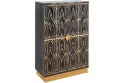 Handgefertigter Barschrank PIAZZA SAN MARCO 140cm grau gold Mangoholz massiv 3D-Design