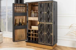 Handgefertigter Barschrank PIAZZA SAN MARCO 140cm grau gold Mangoholz massiv 3D-Design