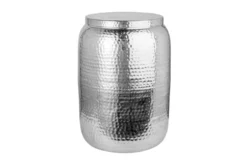 Handgefertigter Beistelltisch ORIENT STORAGE 50cm silber Hammerschlag Design mit Stauraum rund