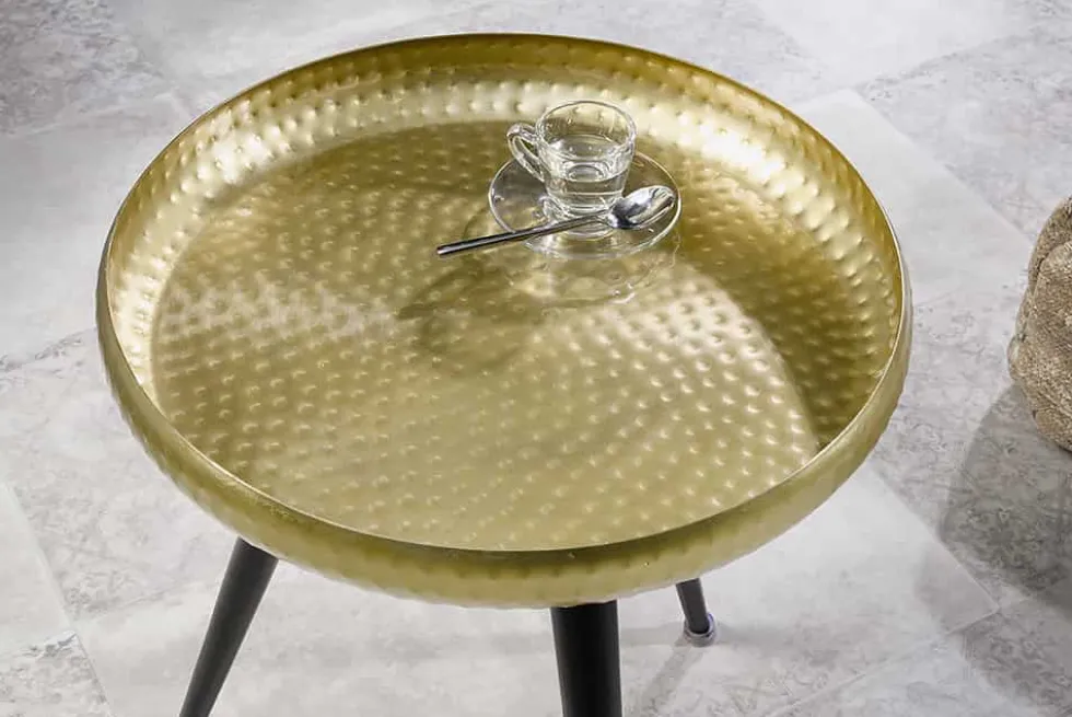 Handgefertigter Beistelltisch ORIENT 55cm messing gold rund Metall Hammerschlag Design