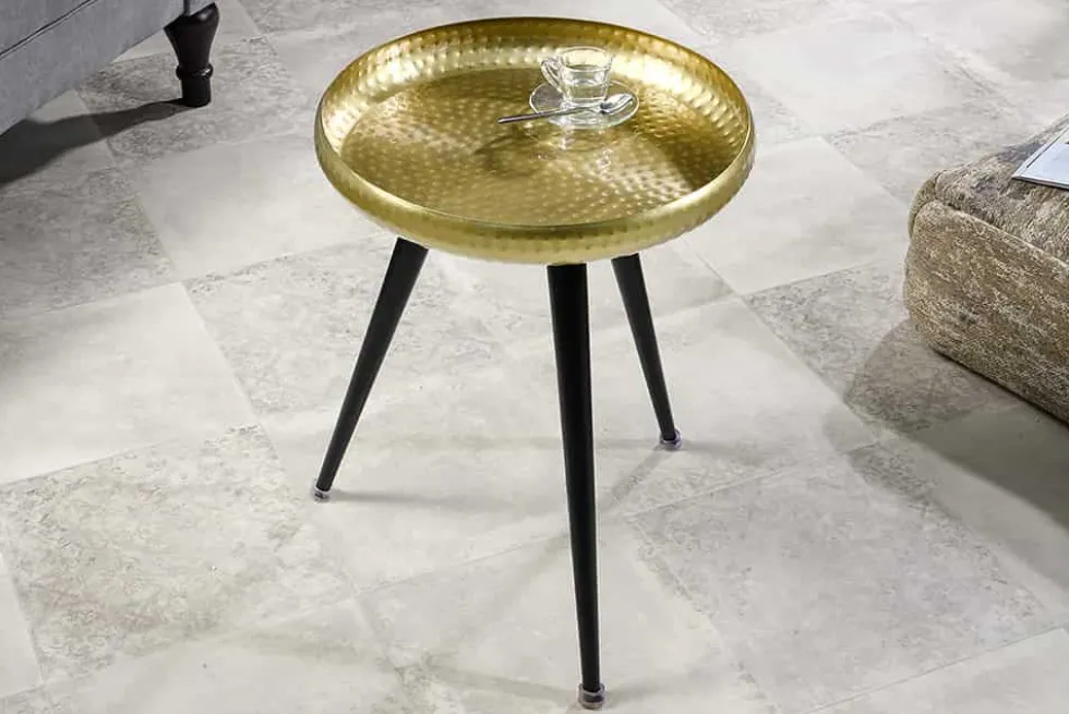 Handgefertigter Beistelltisch ORIENT 55cm messing gold rund Metall Hammerschlag Design