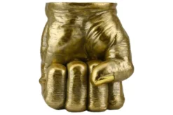 Handgefertigter Beistelltisch FIST 50cm gold runde Tischplatte Faust-Skulptur