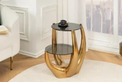 Handgefertigter Beistelltisch LEVELS 50cm gold antik Schwarzglas schwarz Metall