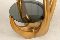 Handgefertigter Beistelltisch LEVELS 50cm gold antik Schwarzglas schwarz Metall