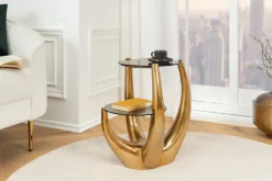 Handgefertigter Beistelltisch LEVELS 50cm gold antik Schwarzglas schwarz Metall