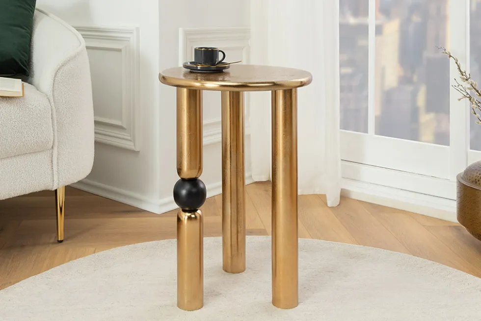 Handgefertigter Beistelltisch ABSTRACT 55cm gold schwarz Metall rund