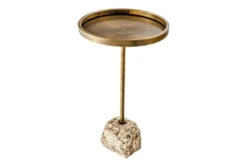 Handgefertigter Beistelltisch TRAYFUL 60cm messing antik Eisen natur Marmorfuß