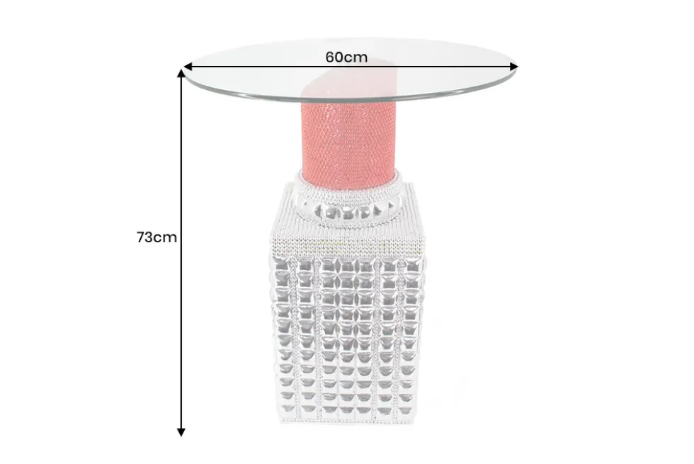Handgefertigter Bistrotisch LIPSTICK 75cm rot silber runde Tischplatte Glas