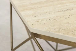 Handgefertigter Couchtisch DIAMOND 70cm beige Travertin messing Eisen