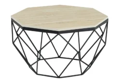 Handgefertigter Couchtisch DIAMOND 70cm beige Travertin schwarz Eisen